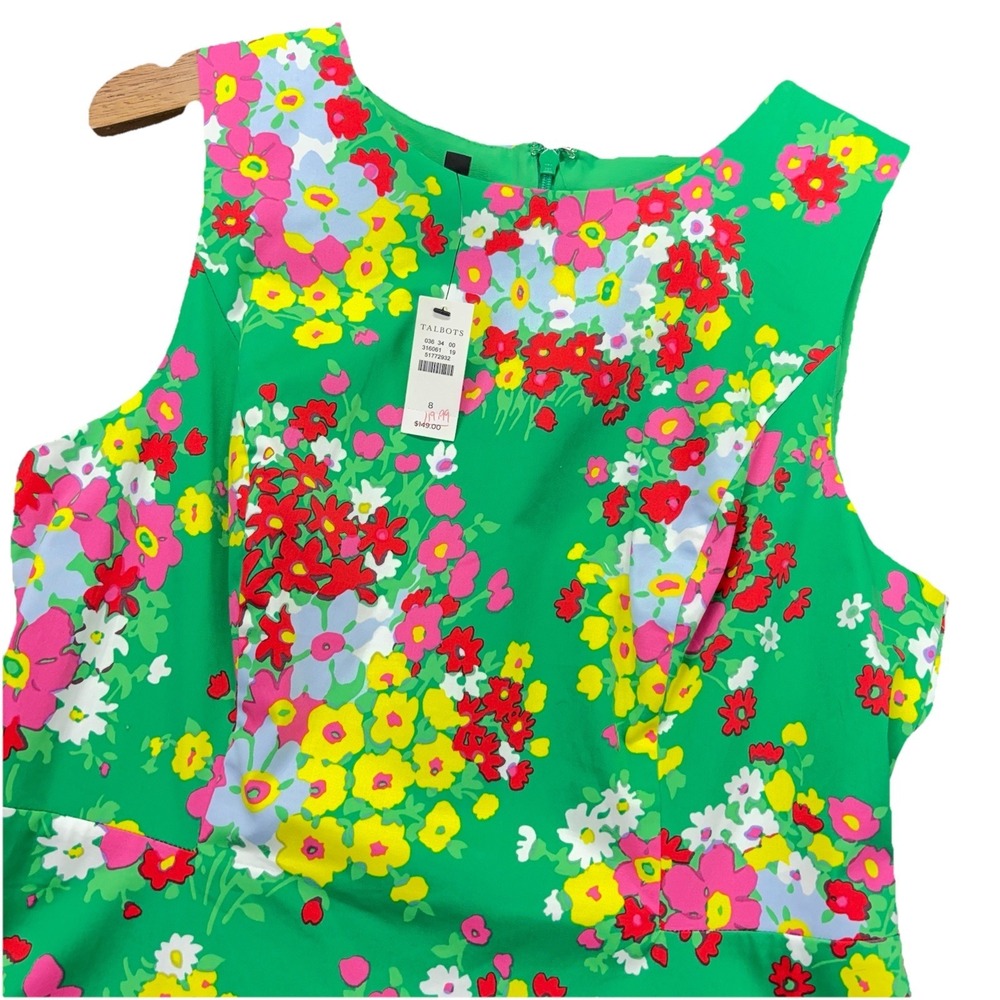 Talbots Shift Dress Size 8 Multicolor Floral Ruffle Sleeveless Lined Stretch NEW